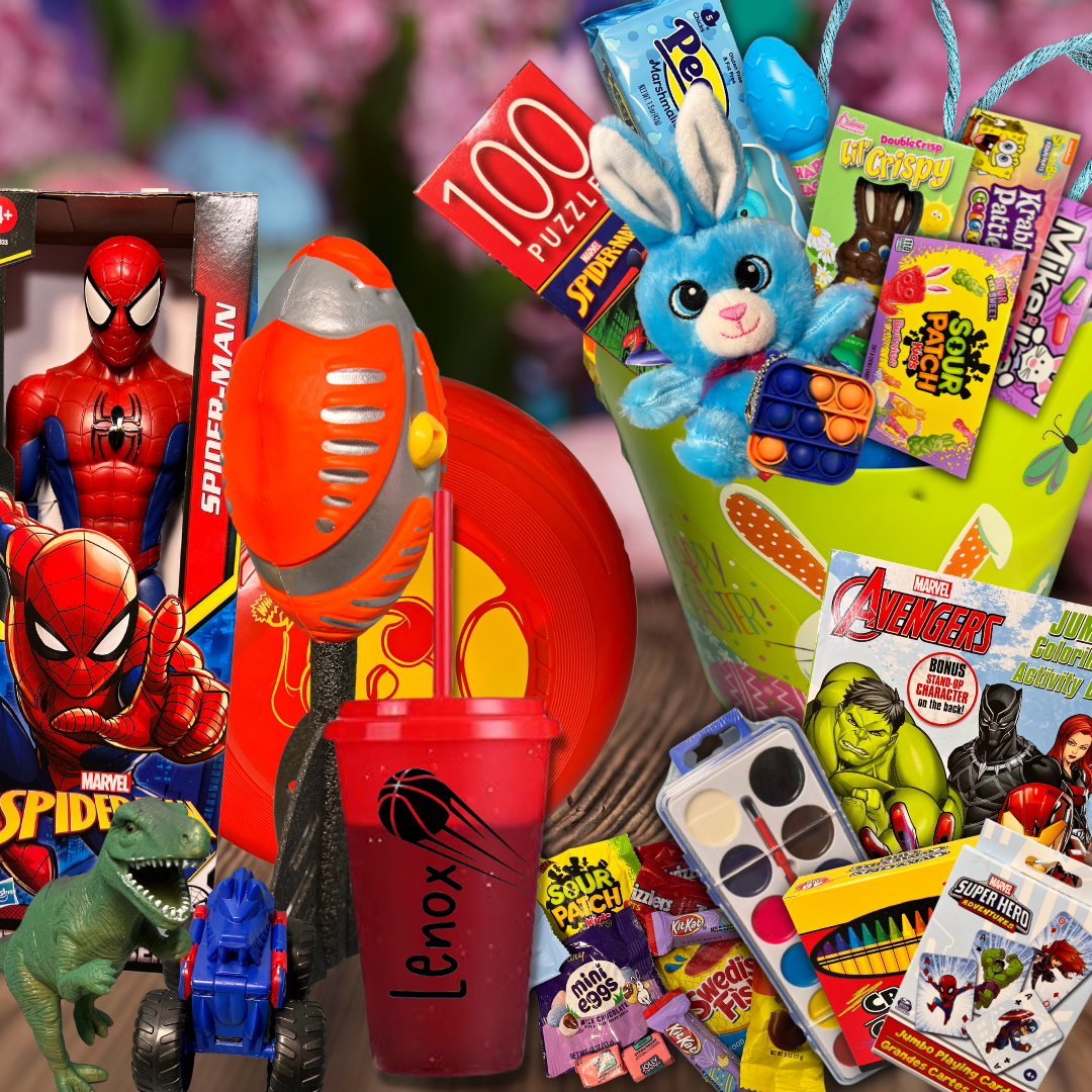 Large Easter Basket for Kids (boy) with Surprise Egg Toys and Personalized Cup